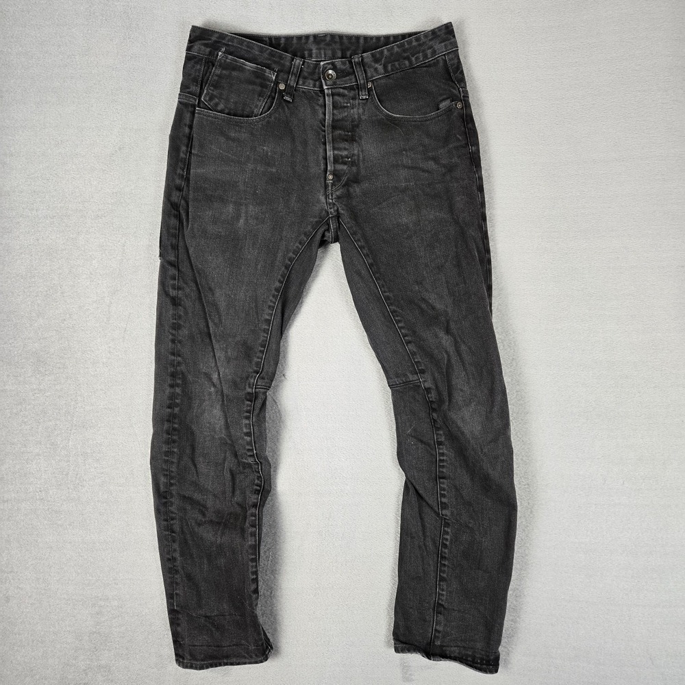 G Star Raw Jeans Mens 33x32 Black A Crotch 3D Tapered Button Moto Streetwear